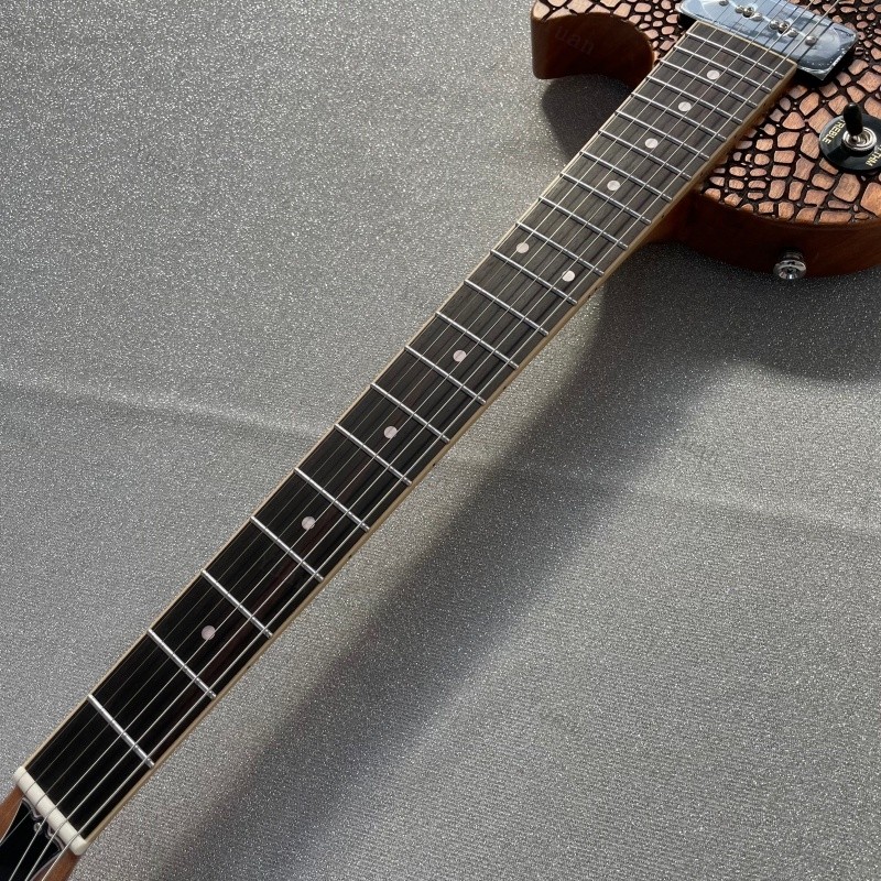 Solid Body Electric Guitar Natural Custom Engraved Snakeskin Top Dual P90 Pickup
