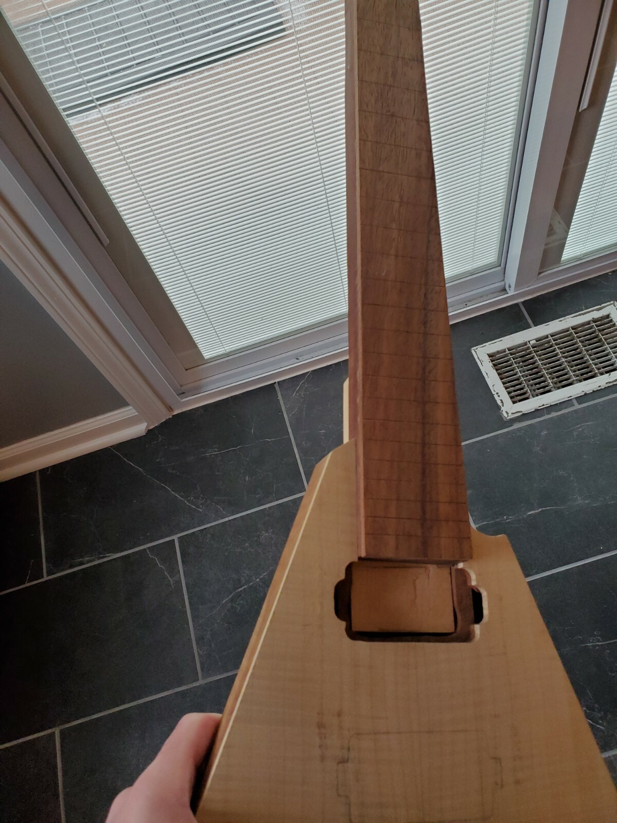 Custom guitar project 7 string flying v flame maple mahogany padauk unfinished