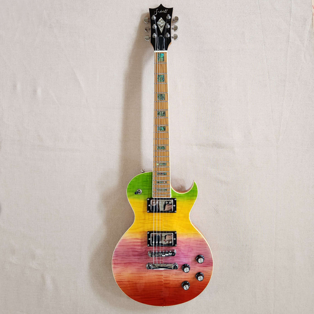 Electric Guitar Mahogany Body Maple Fretboard Abalone Inlay Set In Rainbow