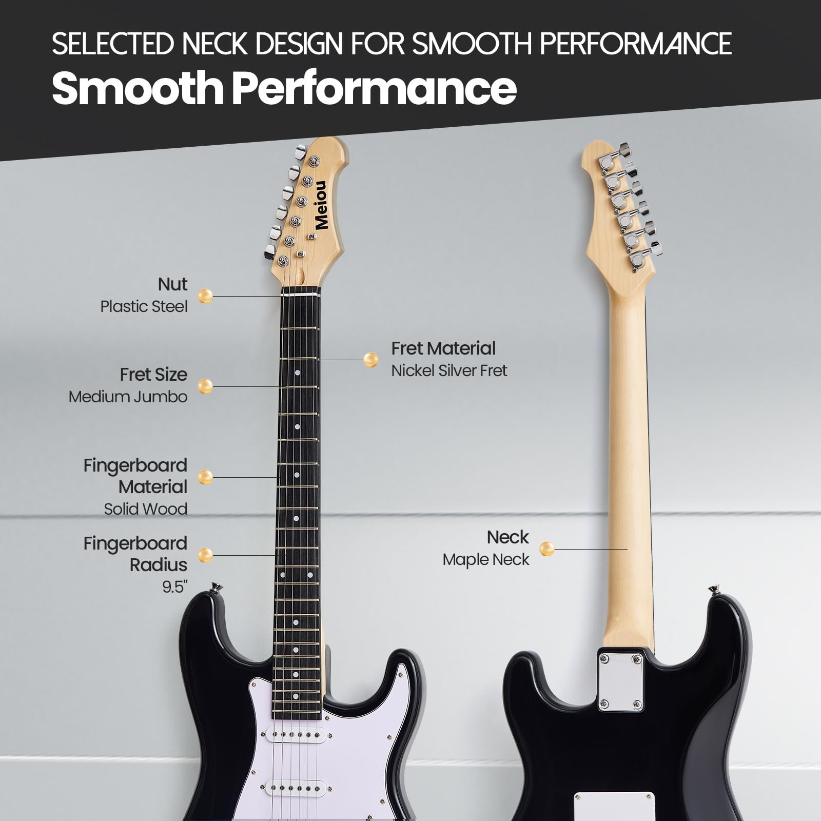 Meiou 39-Inch Electric Guitar Starter Kit ST Series-Complete 39 inches, black