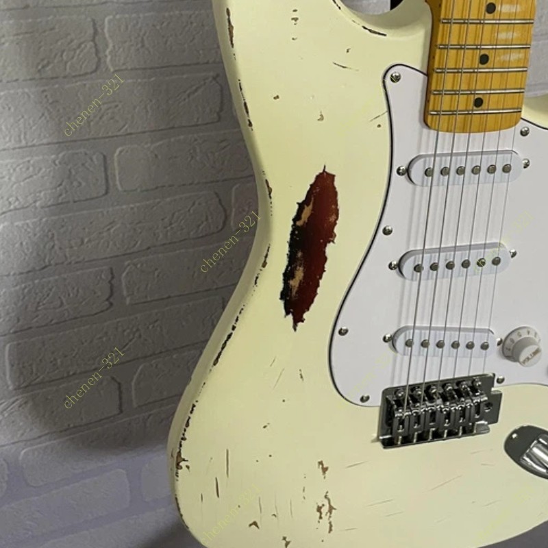 Solid Electric Guitar Stainless Fret Tremolo Bridge Maple Fretboard Aged Cream