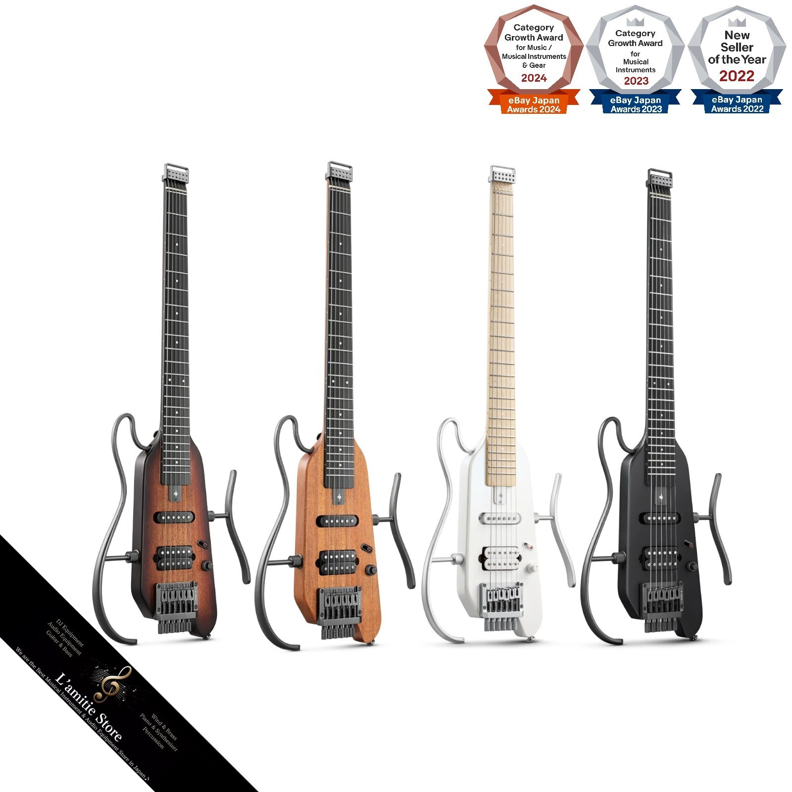 Donner HUSH-X Headless Electric Guitar Travel Compact Lightweight Natural Japan