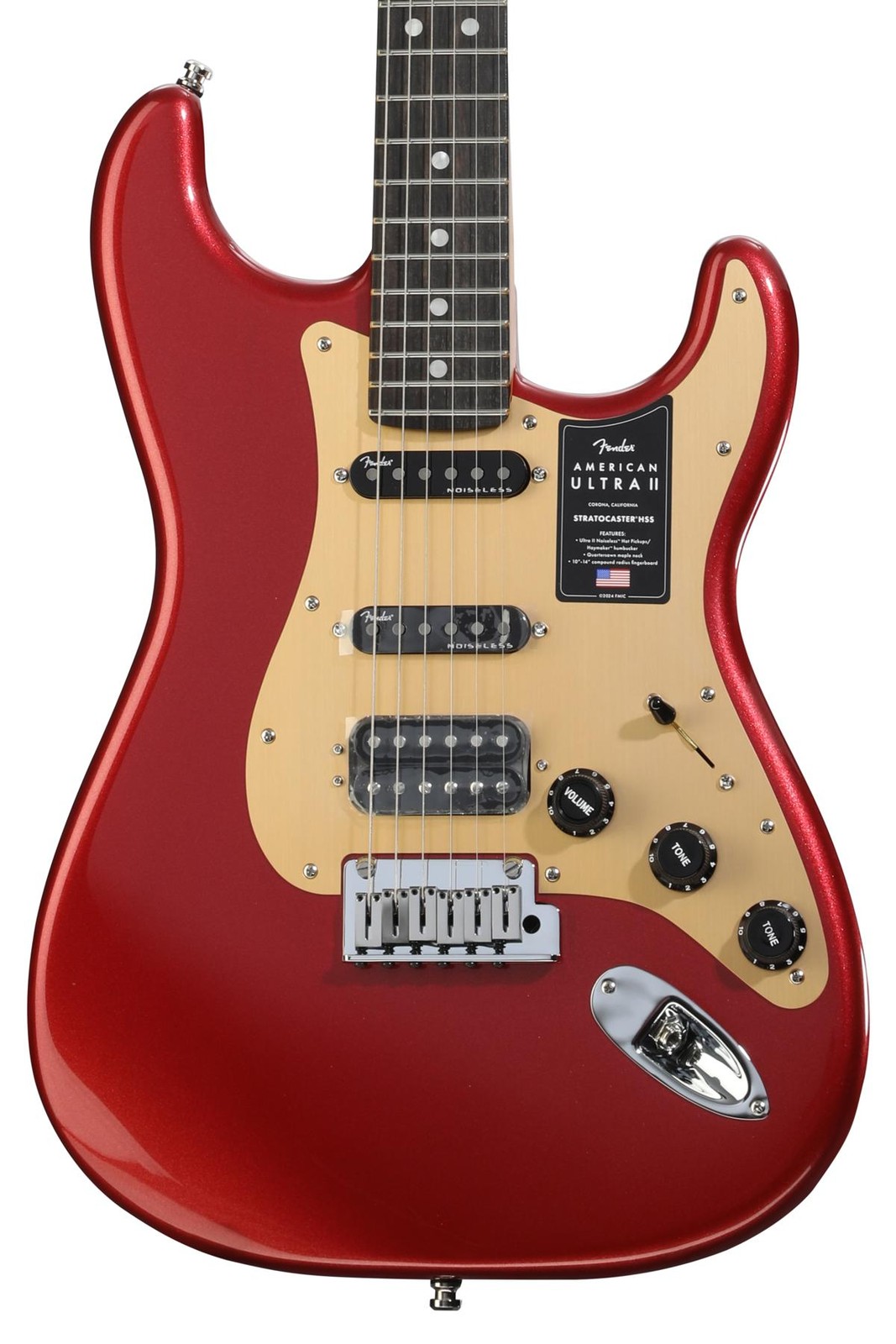 Fender American Ultra II Stratocaster HSS Electric Guitar – Sinister Red, Ebony