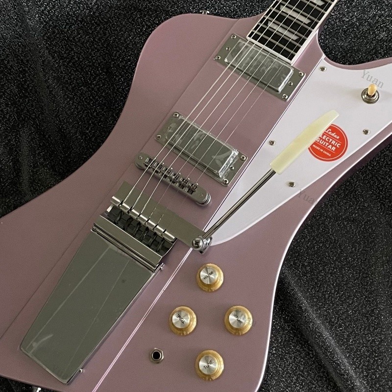 Metallic Pink Solid Body Electric Guitar Long Tailpiece Tremolo Arm HH Pickups