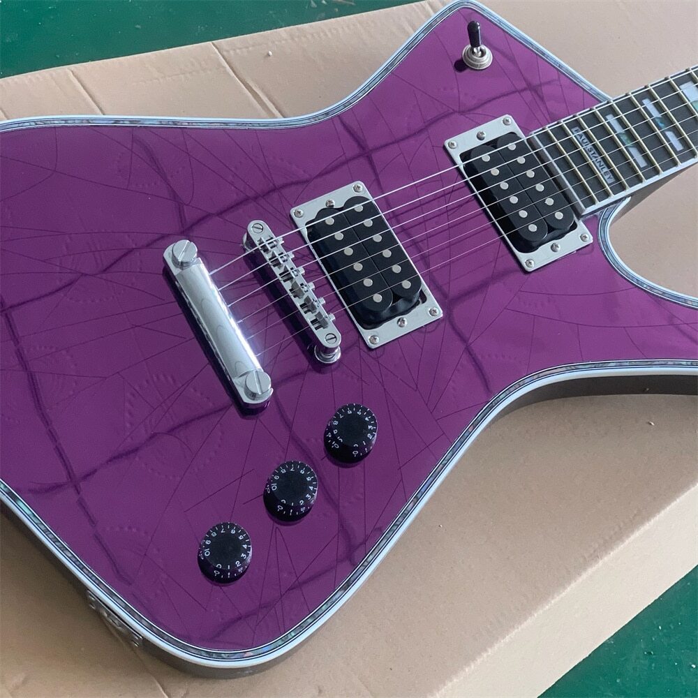 Purple Mirror Electric Guitar Pickguard Abalone Body Binding Chrome Hardware