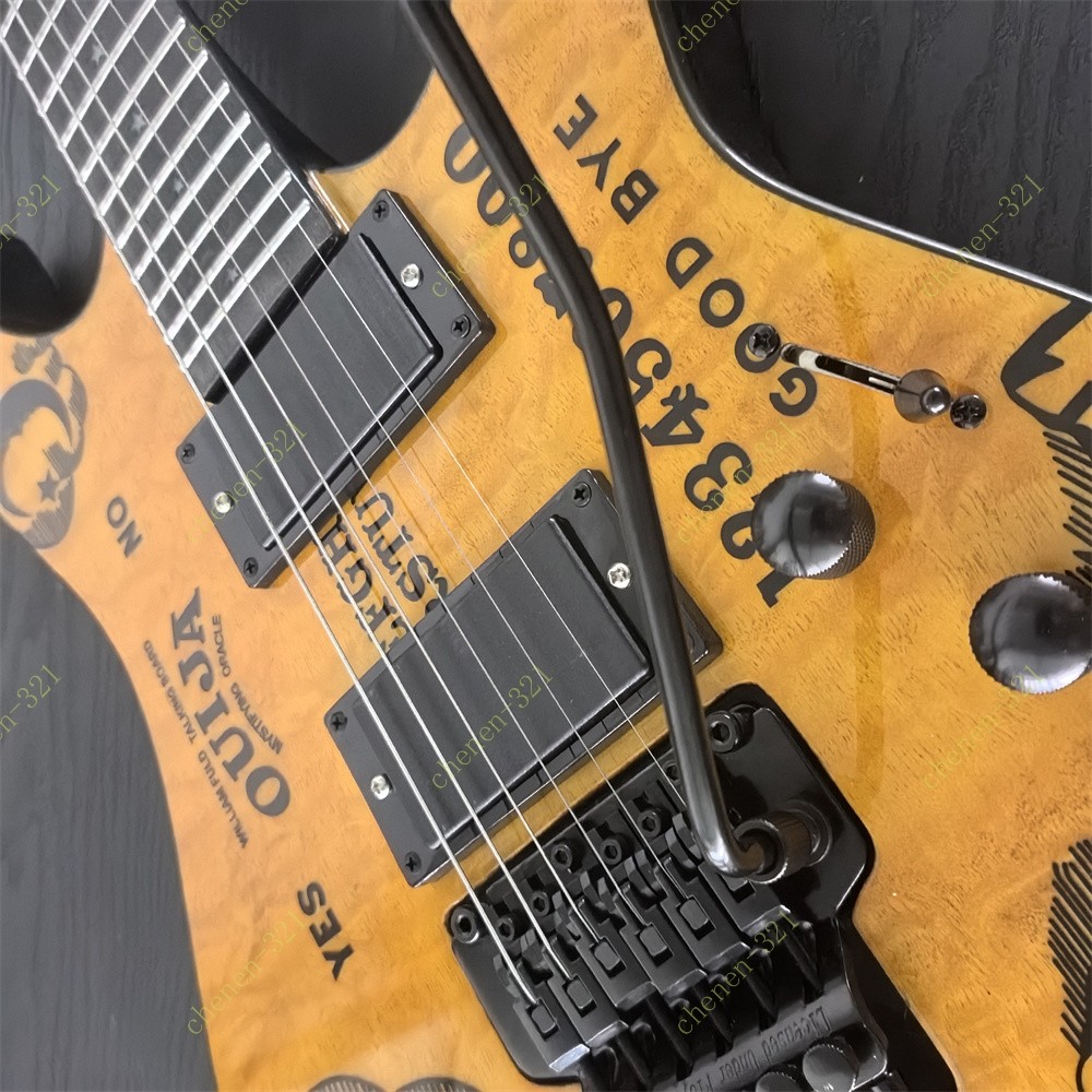 Ledux Solid Electric Guitar Stainless Fret FR Bridge Quilted Maple Top Yellow