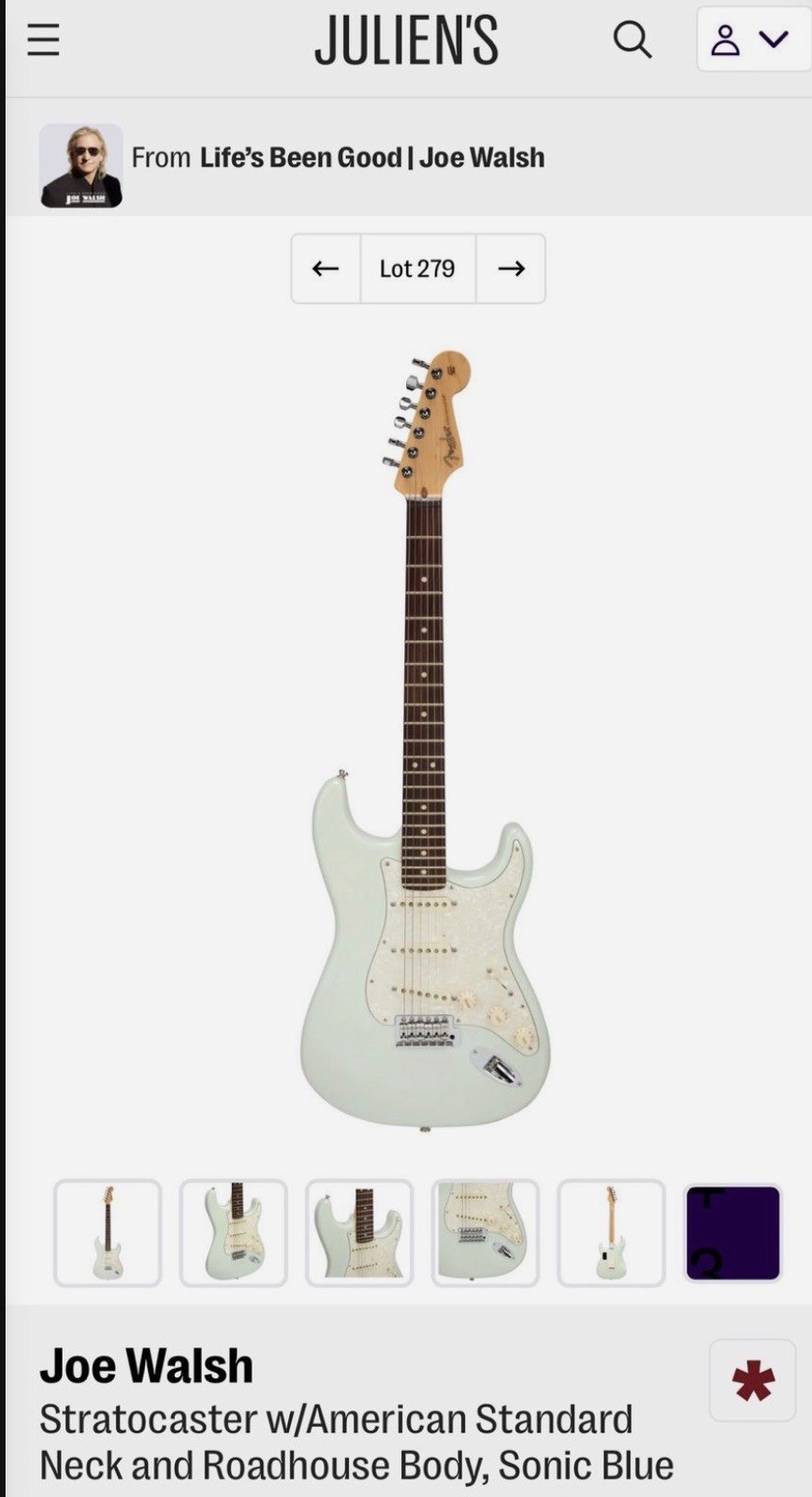 Joe Walsh Personally Owned Sonic Blue Fender Stratocaster w/ Case & Strap