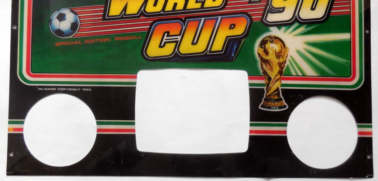 VINTAGE GLASS REAR PLASTIC PINBALL GAMES PLASTIC WORLD CUP 90 SOCCER 1980s ITALY