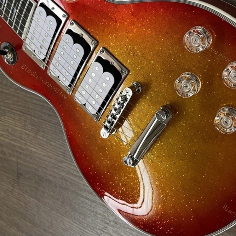 Solid Electric Guitar Stainless Fret Lightning Inlays Cherry Red Burst Sparkle