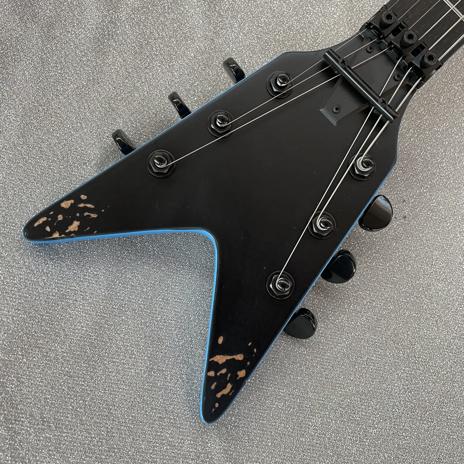 Aged Electric Guitar Tremolo H-H Pickups Blue Finish Black HW Lightning Pattern