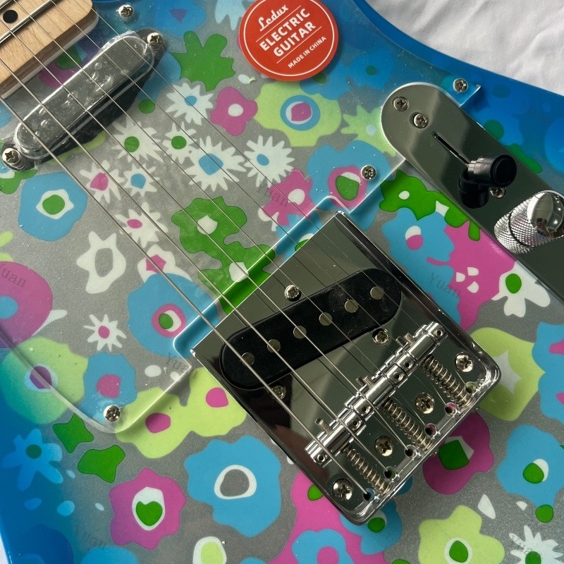 Blue Flower Electric Guitar Maple Fretboard Clear Acrylic Pickguard SS Pickups