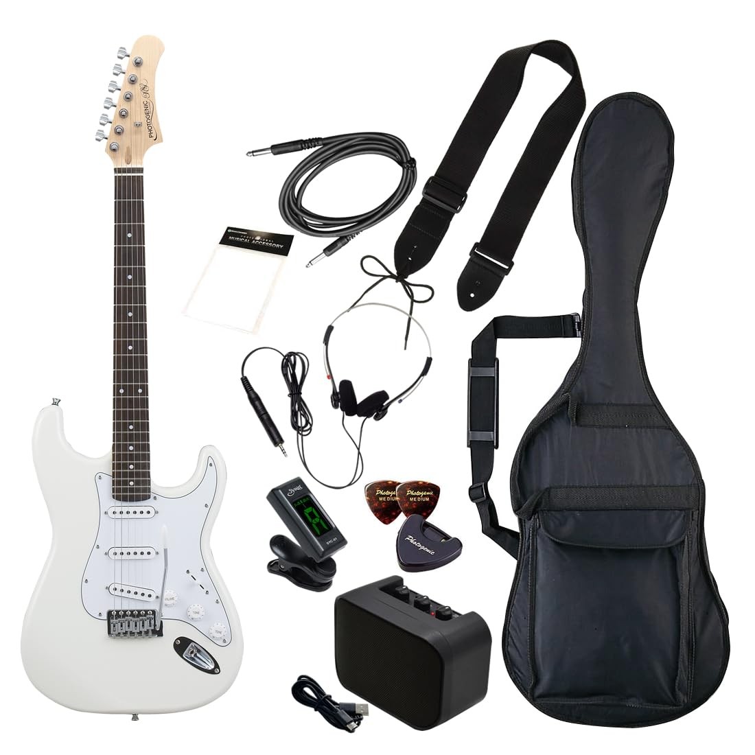 Photogenic ST-180/WH Electric Guitar, Beginner’s Set, White, ST Type [Includes S