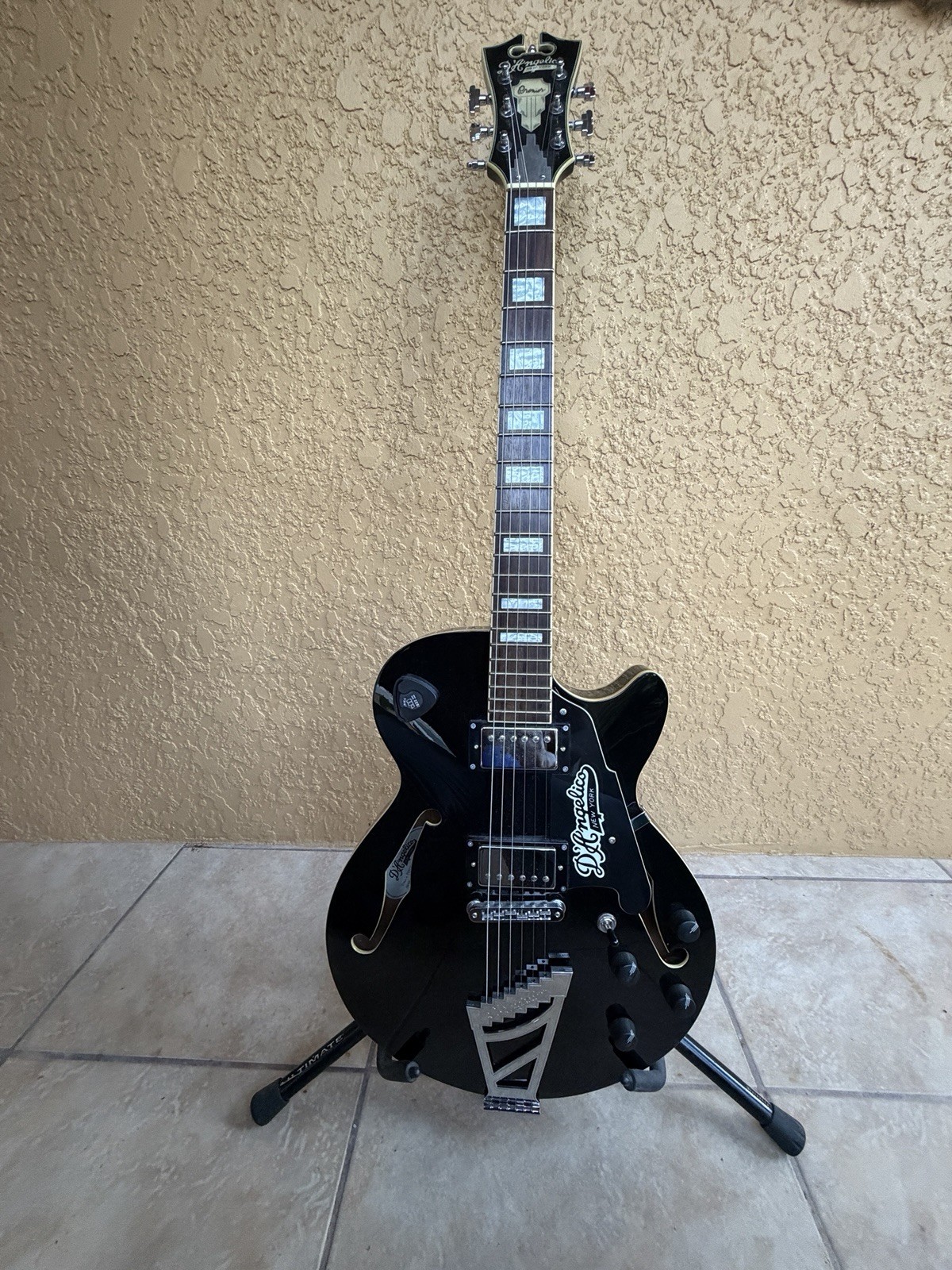 D’Angelico Black Semi-Hollow 6-String Electric Guitar with Gig Bag