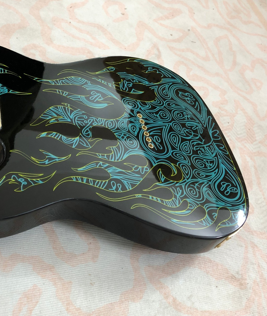 Premium Exotic Cyan Flame Artwork Electric Guitar Deluxe Gold Plated FAST SHIP