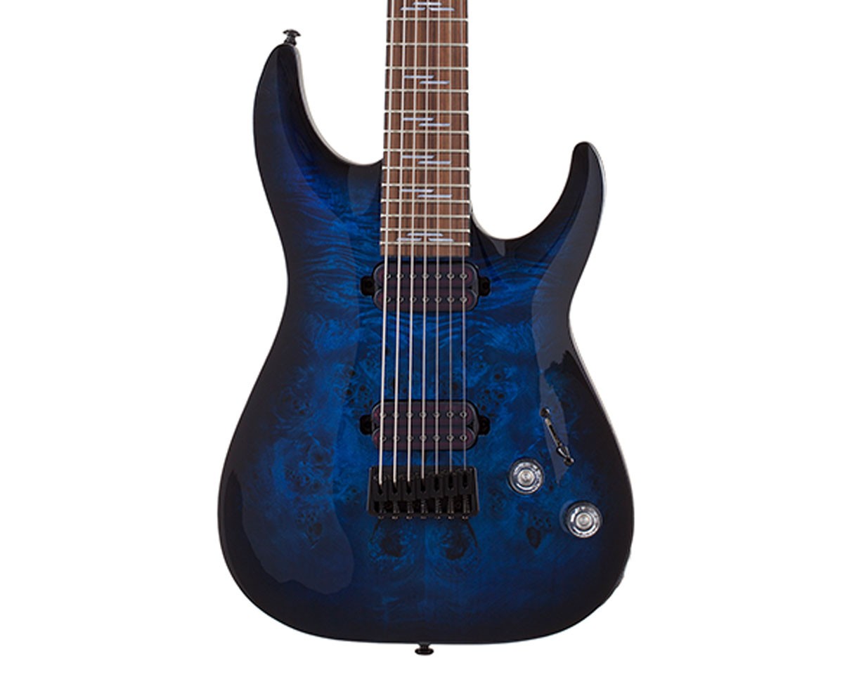 Schecter Omen Elite-7 7-String Electric Guitar – See Thru Blue Burst – Open Box
