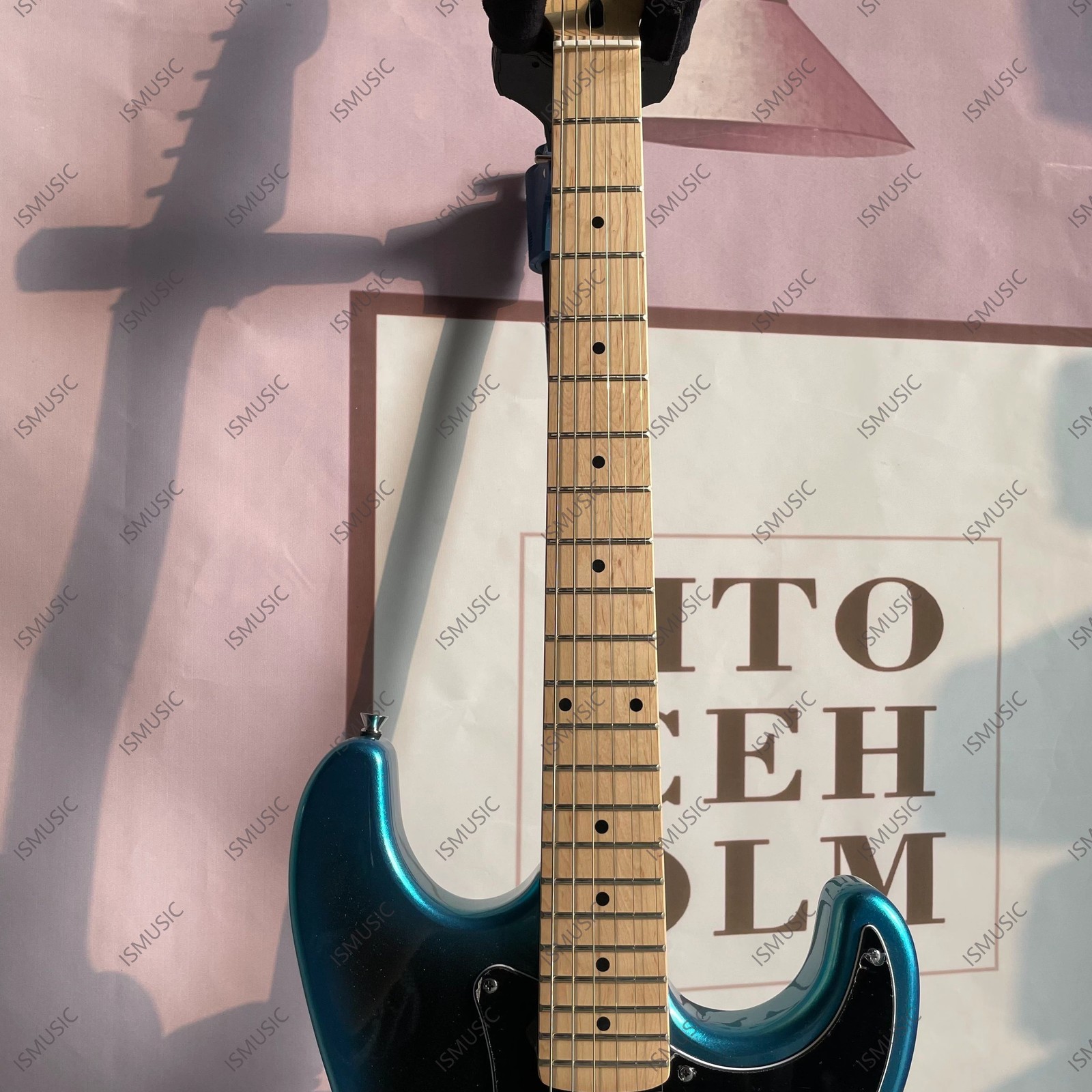 Solid Body Electric Guitar Stainless Steel Rounded Frets Edge Metal Blue-Black