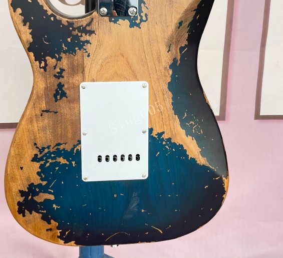 Aged Blue Black ST Electric Guitar 6 String Alder Body 3S Pickup Tremolo Bridge