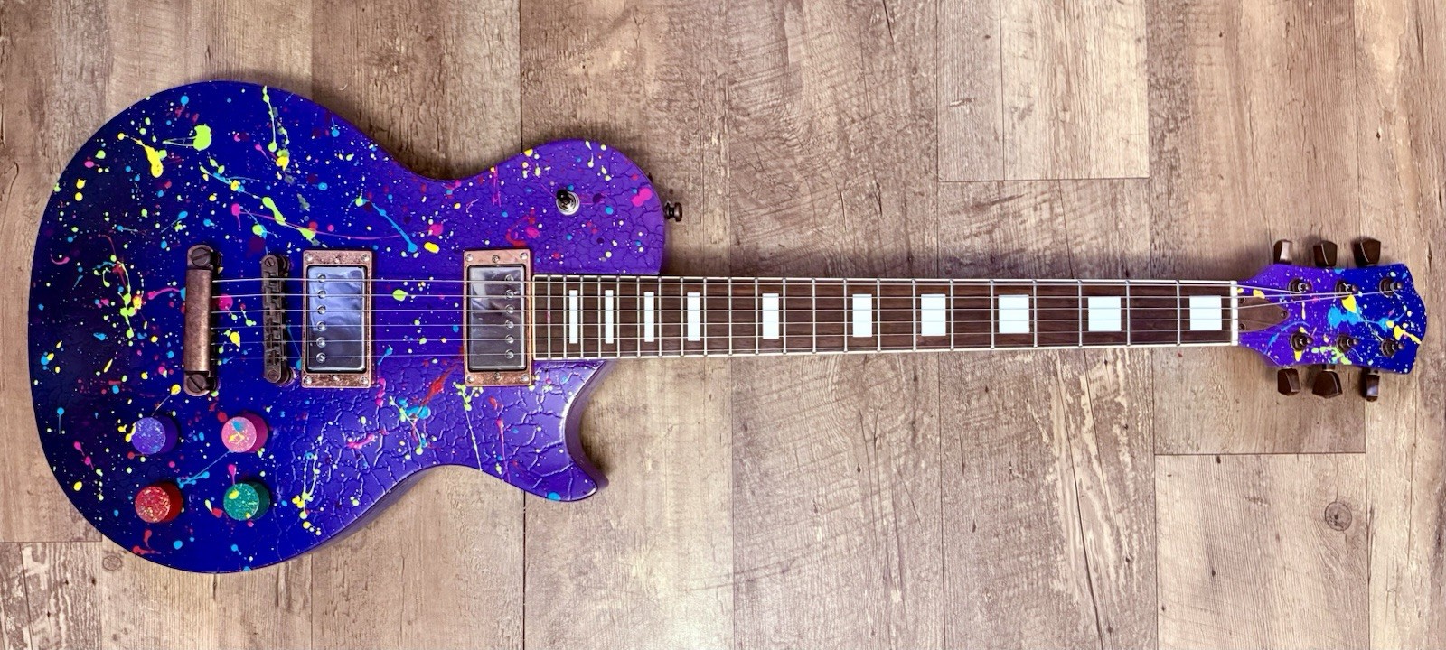 Custom Hand-painted LP Style Guitar – Blue/Purple Splatter Finish