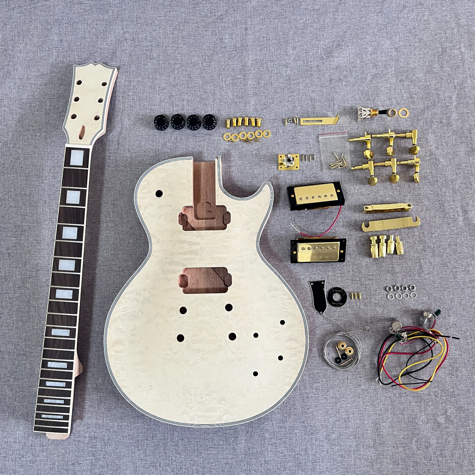 DIY 6 String LP custom style Electric Guitar Kit Quited Maple Top set neck