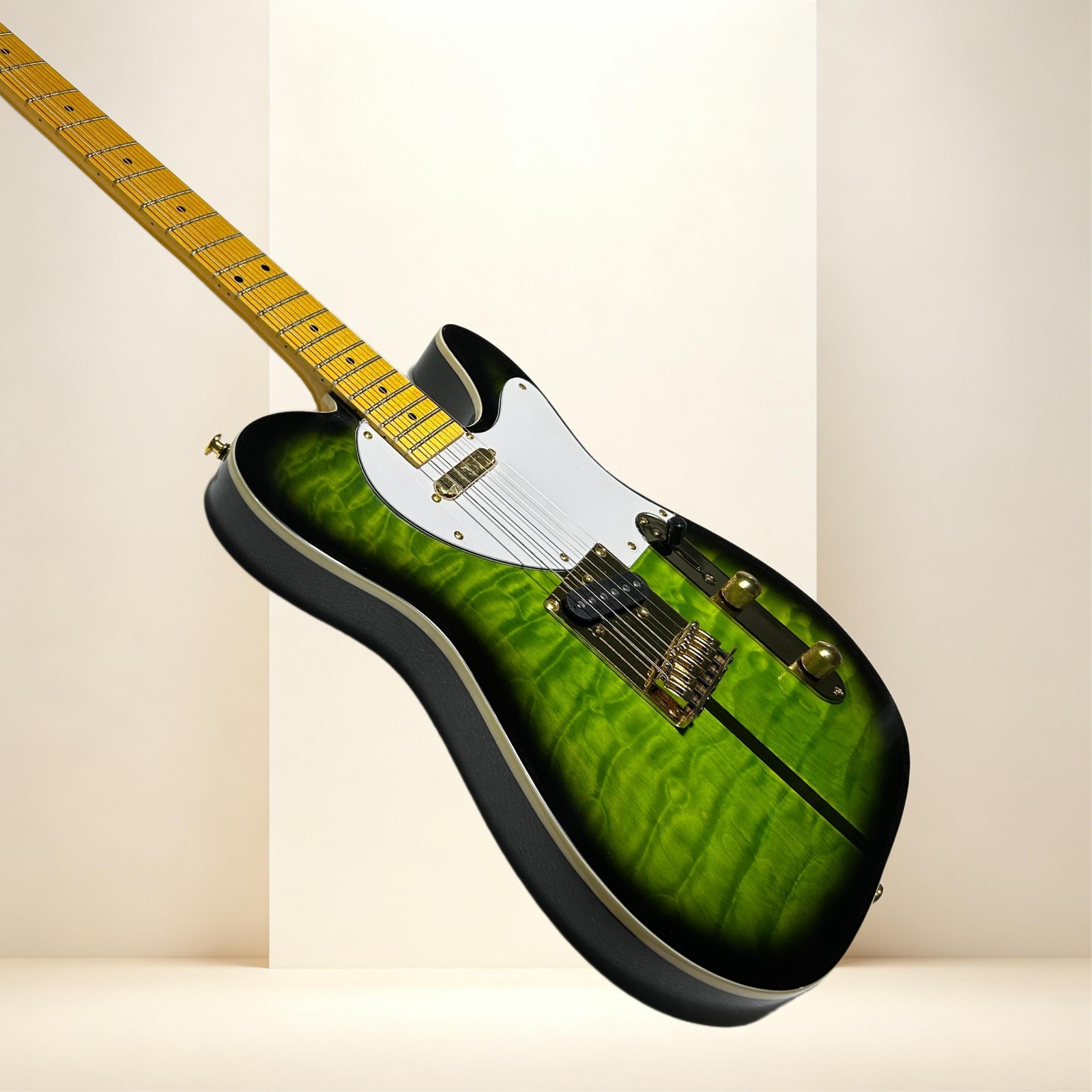 Tele Electric Guitar Cloud Maple Top Golden Hardware Green Burst Color