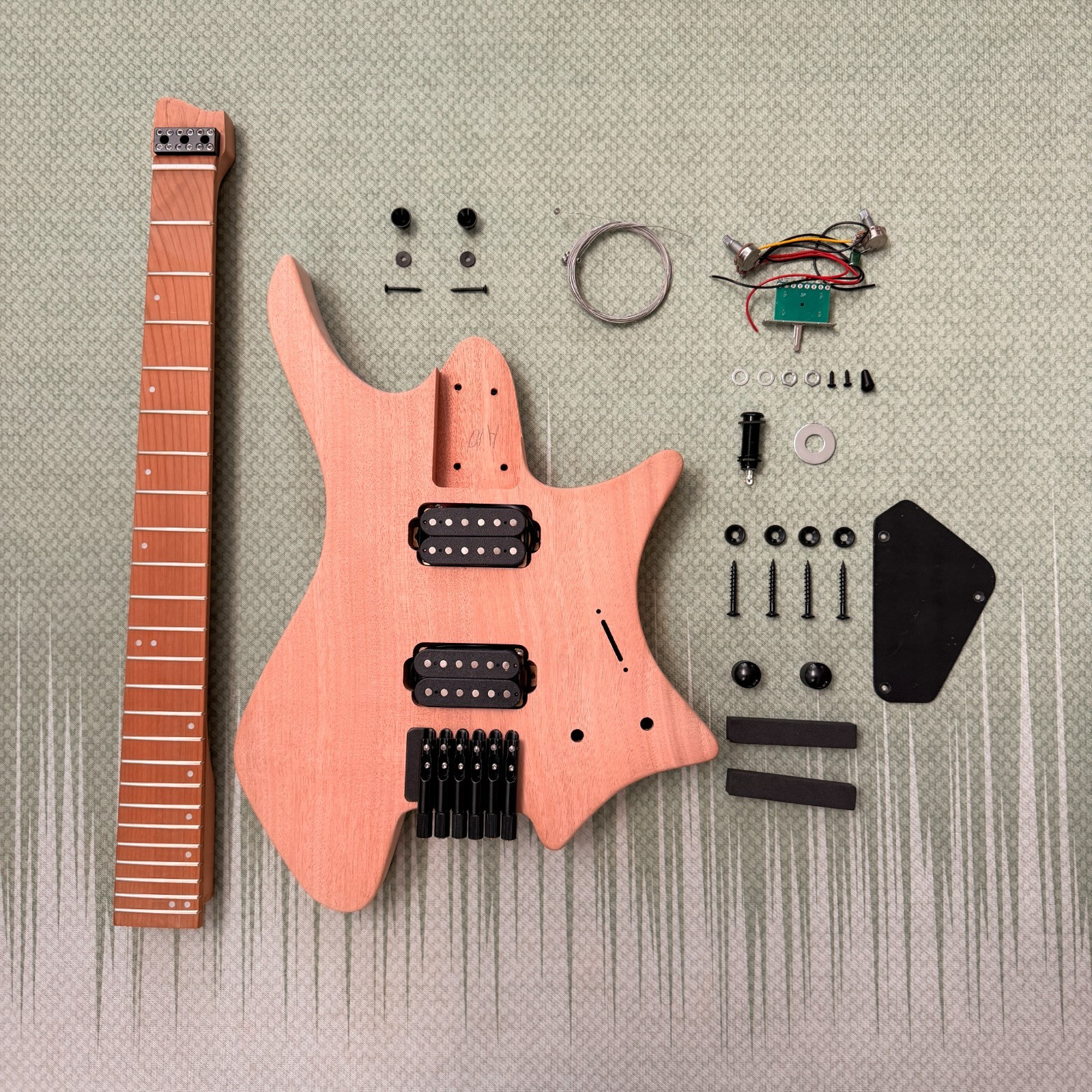 6-string Headless DIY Electric Guitar Kit HH Pickups Roasted Maple Neck BK part