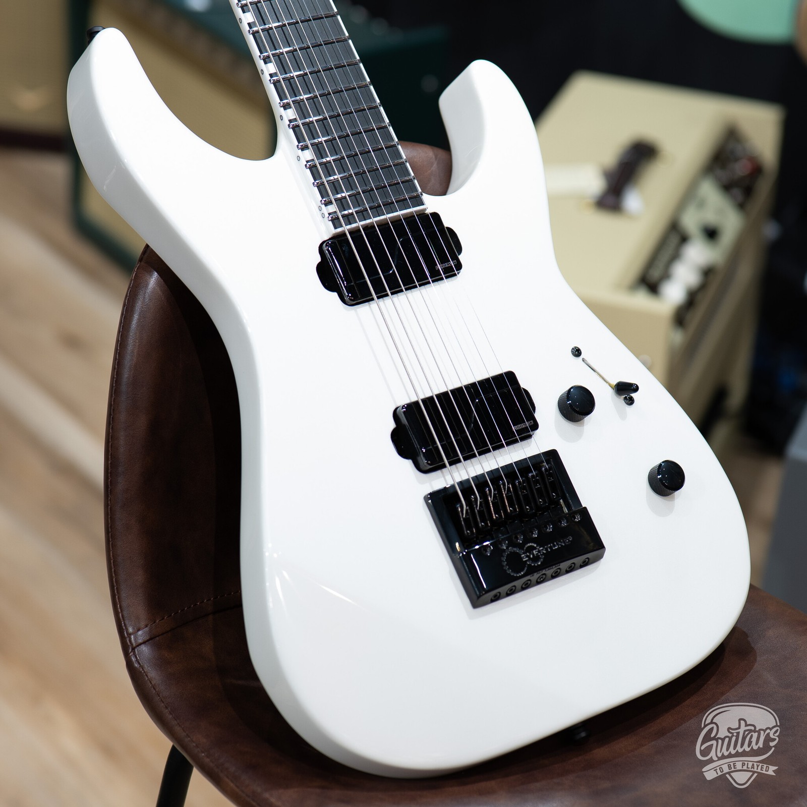 ESP E-II M-II 7B Baritone 7-String Evertune Guitar w/ Case – Pearl White