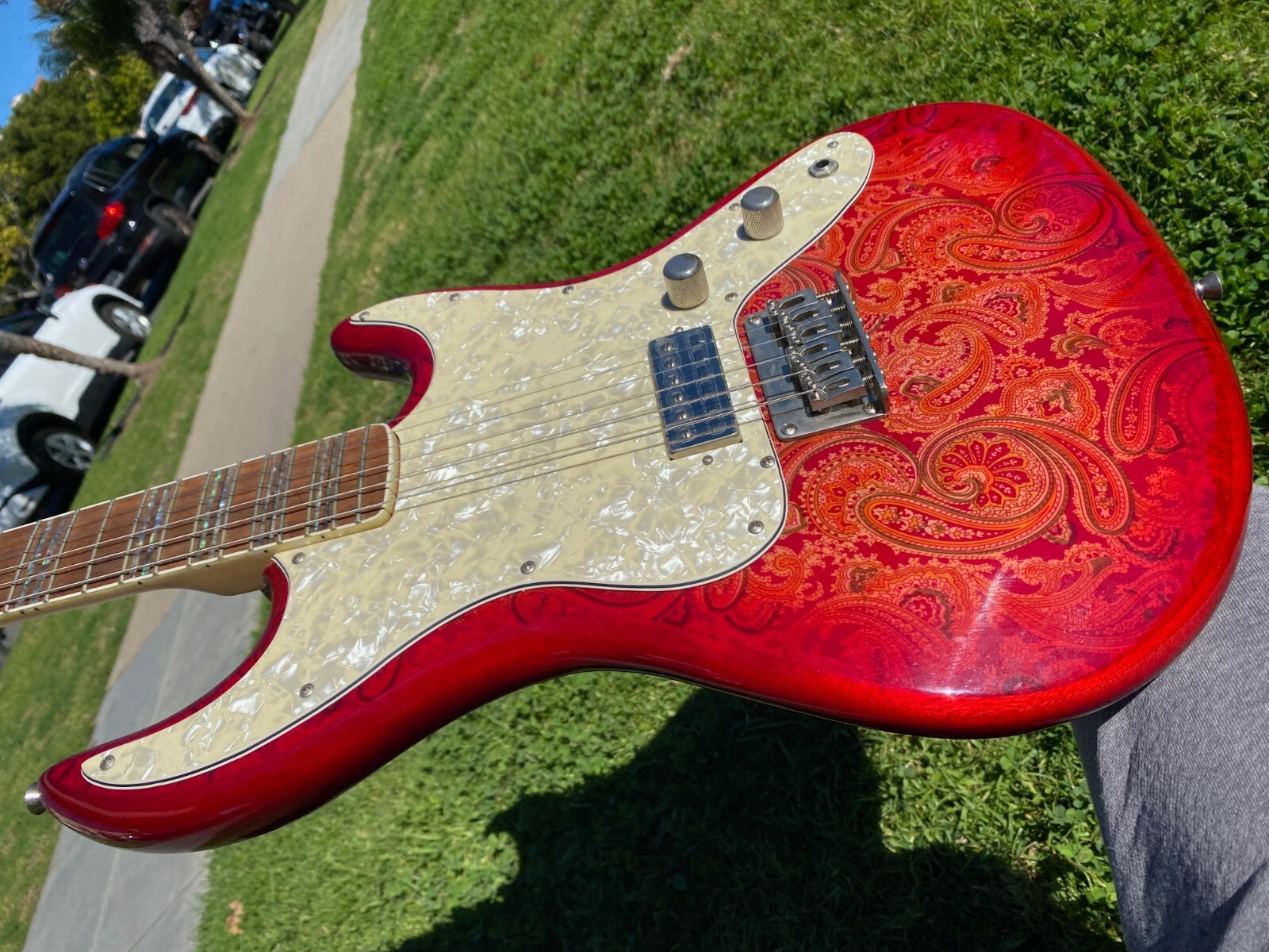 Hutchins Fury Electric Guitar Red Paisley – Made in London – w/ Abalone Inlays