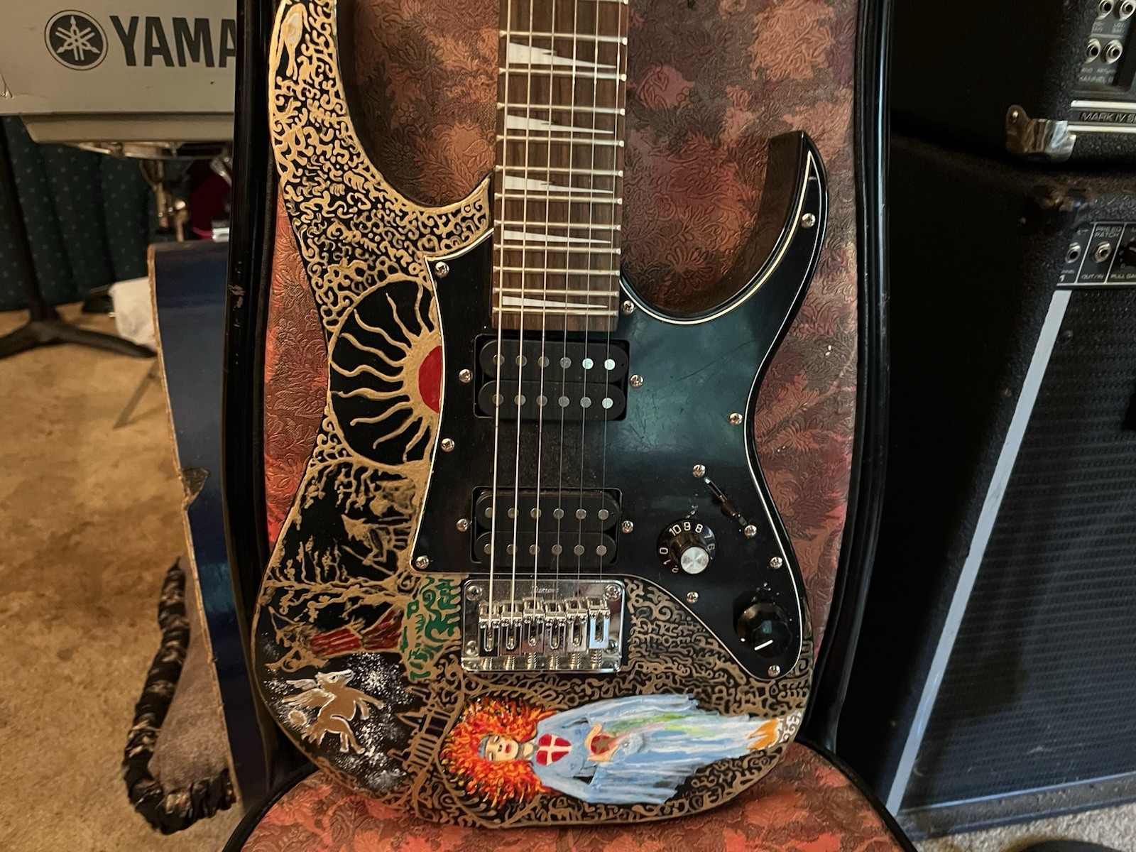 Ibanez Gio Mikro Hand Painted Electric, 2010 with Road Runner case.