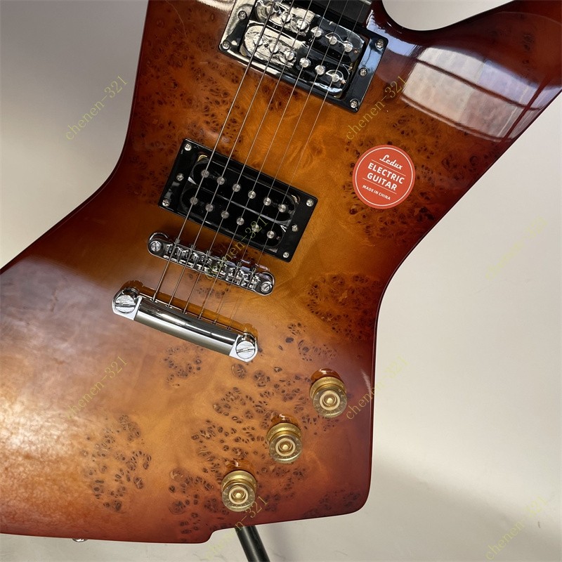 Solid Electric Guitar Stainless Rounded Fret Edge Burl Tree Top Veneer Sunburst