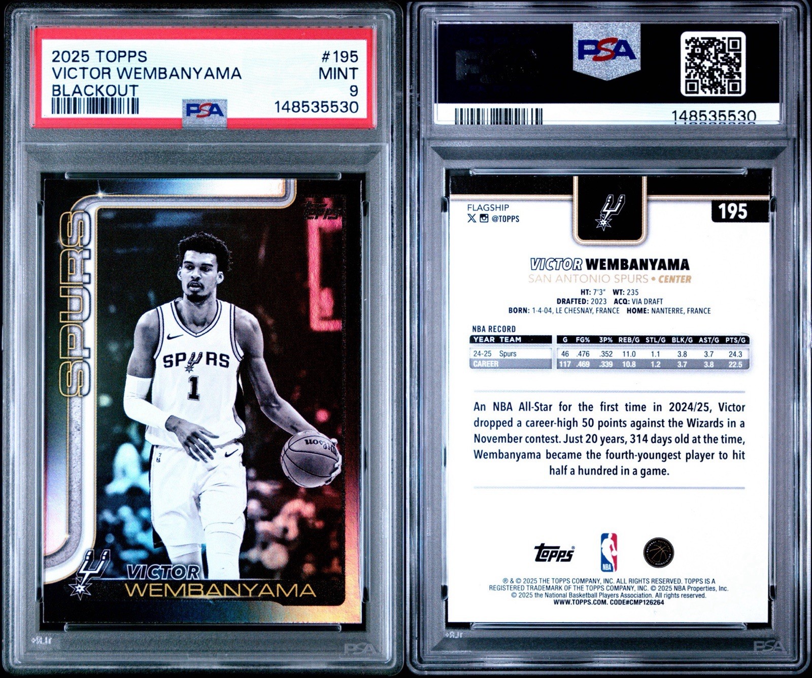 Victor Wembanyama 2025 Topps Blackout PSA 9