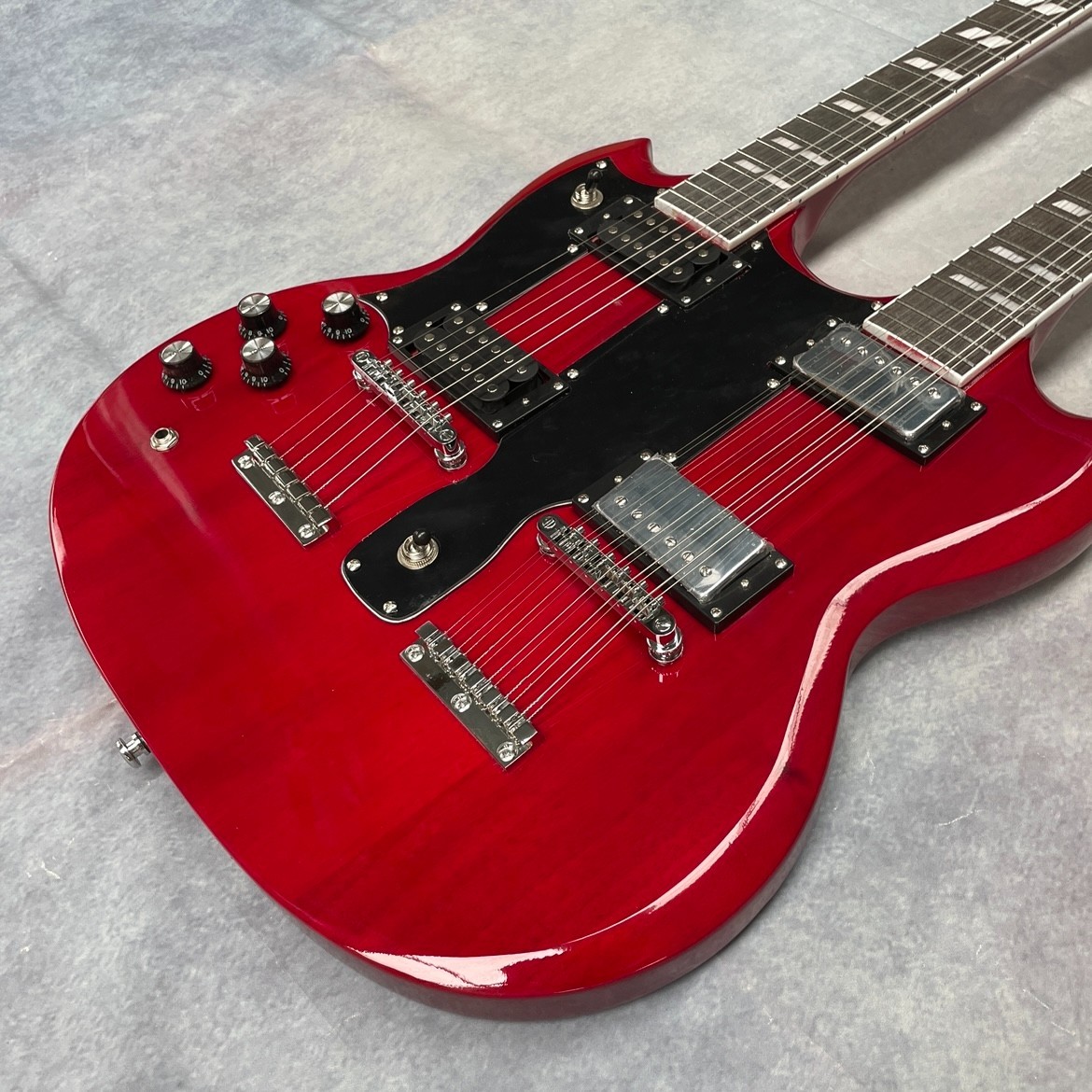 12+6 Led Jimmy Page Left Hand EDS-1275 Double Neck Electric Guitar Cherry SG