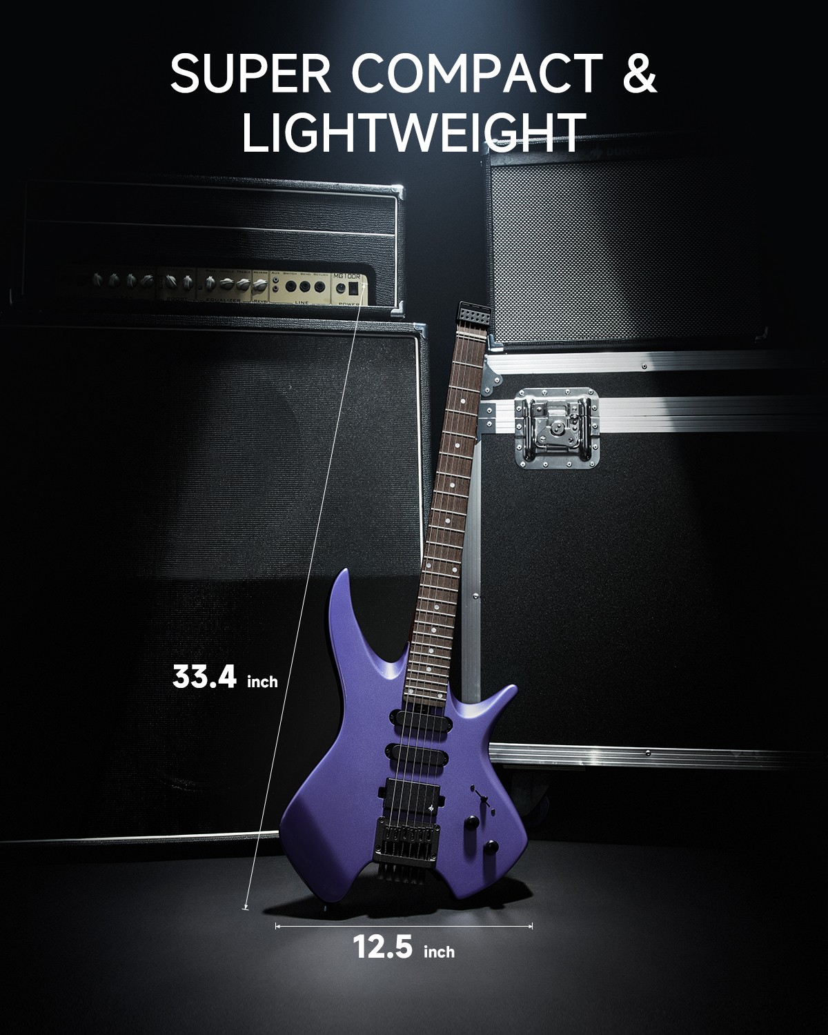 Donner HLX-500 Headless Guitar – HSS Solid Body Electric Guitar for Gig Purple