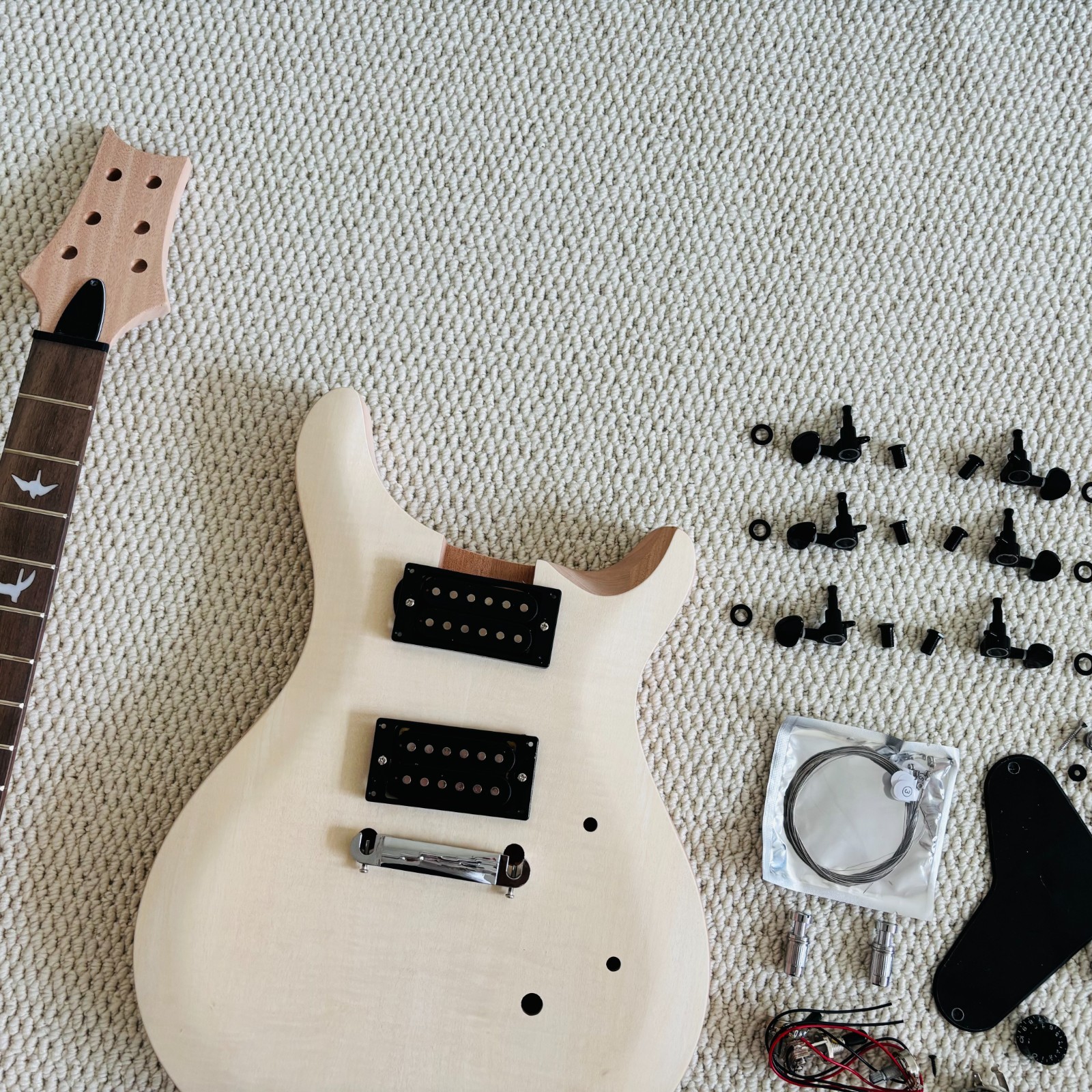 DIY Electric Guitar Unfinished Kit Flame Maple Top Wraparound 6 String BK Part