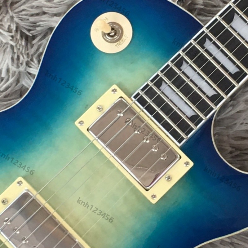 Electric Guitar Flame Maple Top Blue Green Sunburst HH Pickups Fast Shipping