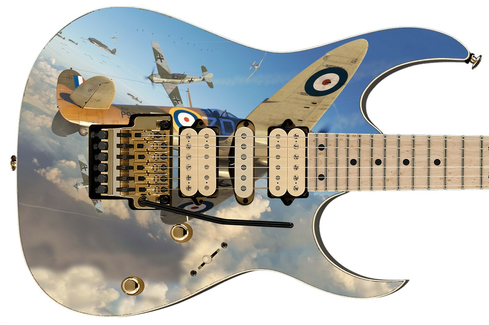 Guitar Skin Electric Axe Wrap Re-skin Acrobatics Dog Fight German War Plane 691