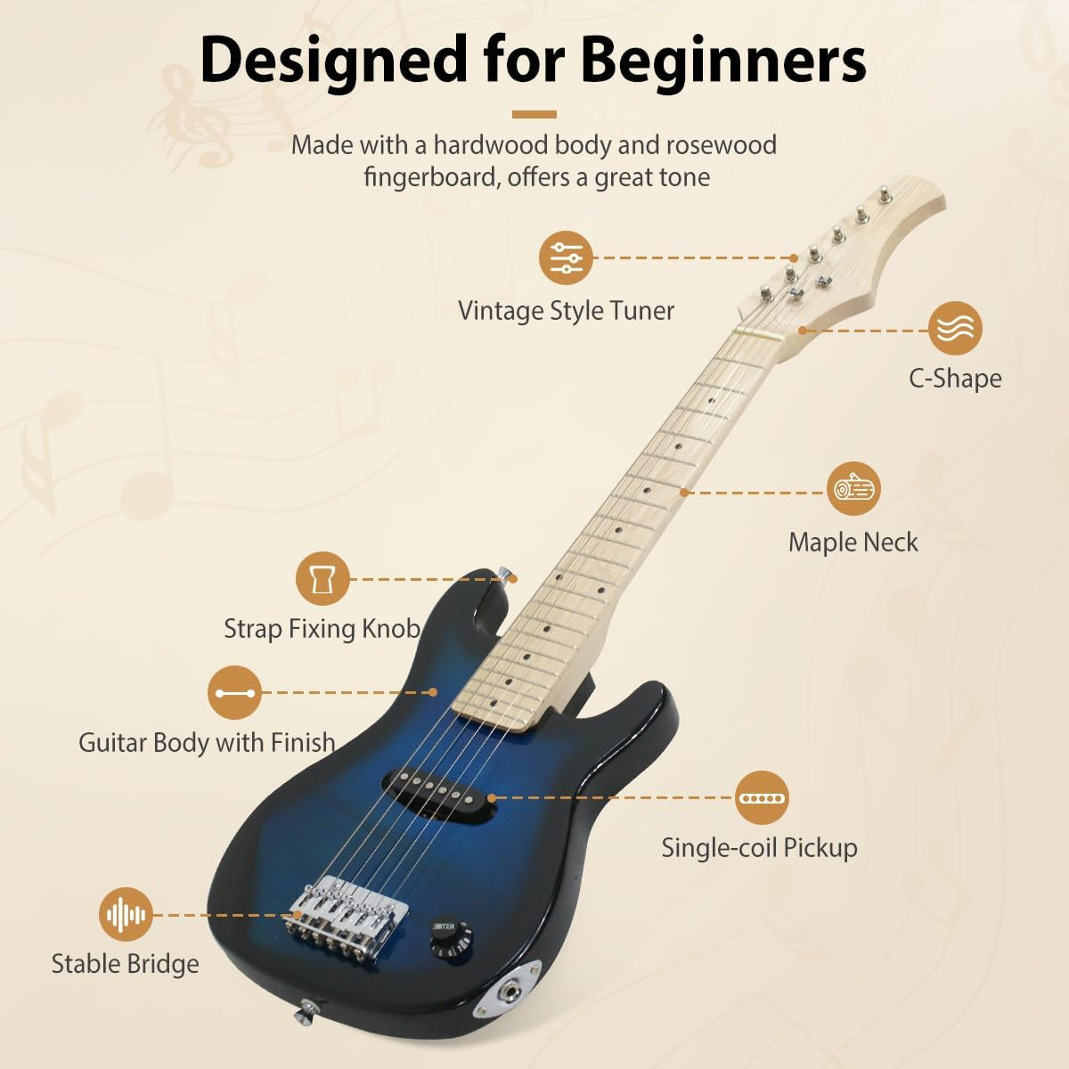 30 Inch Kids Electric Guitar, Complete Beginner Kits with 5W Amplifier, Picks, G