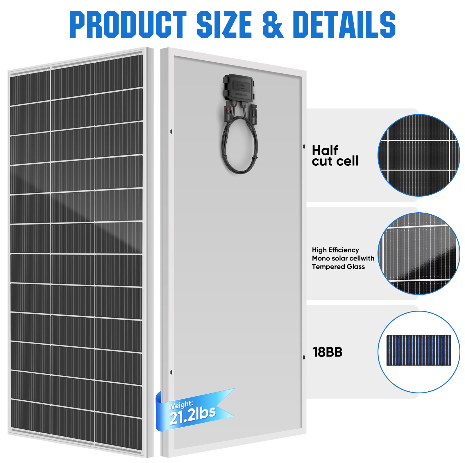 200Watt Mono Solar Panel 12V Battery Charging RV Home Off-Grid Boat Power Carava