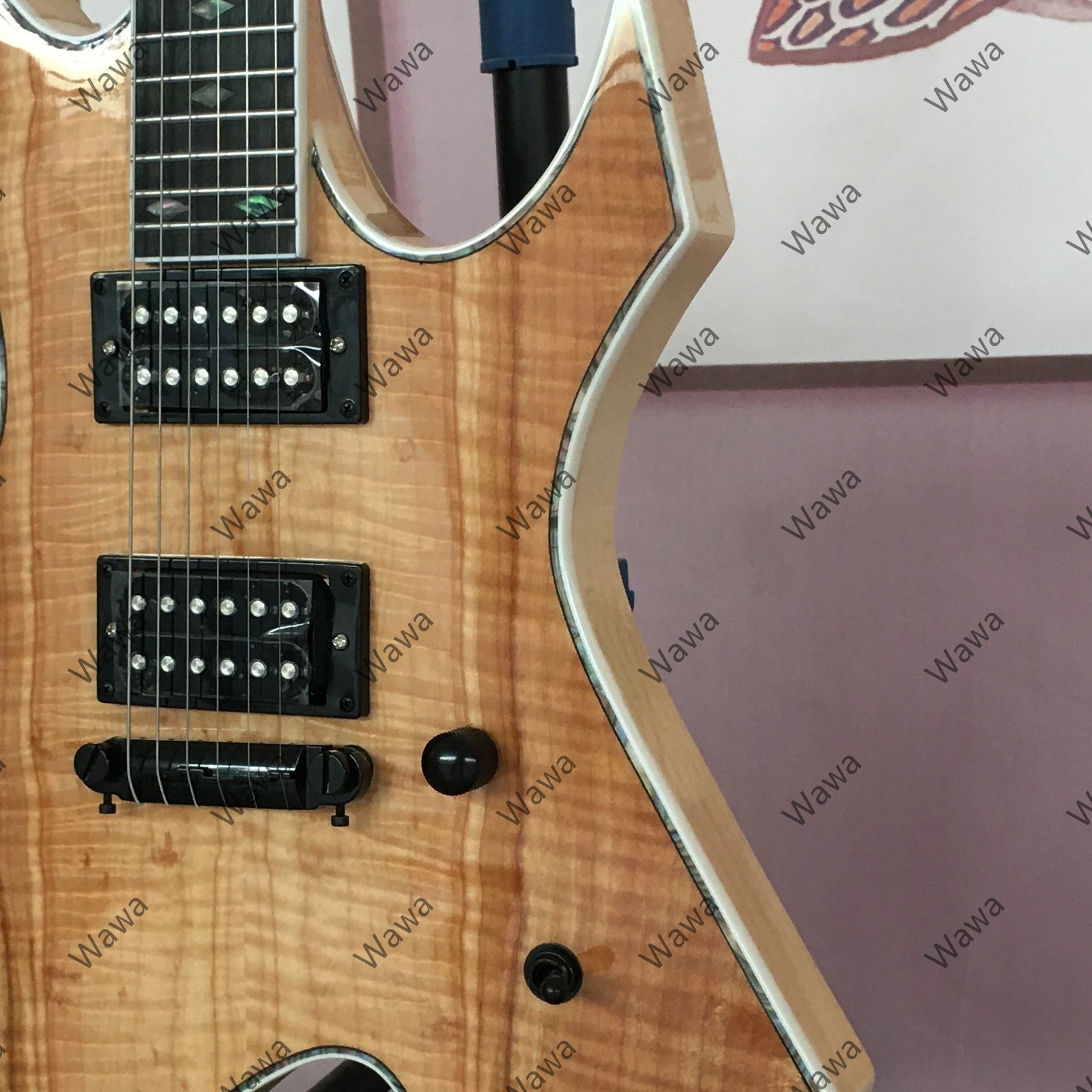Natural Flamed Maple Top Electric Guitar HH Pickups Multi Layer Abalone Binding