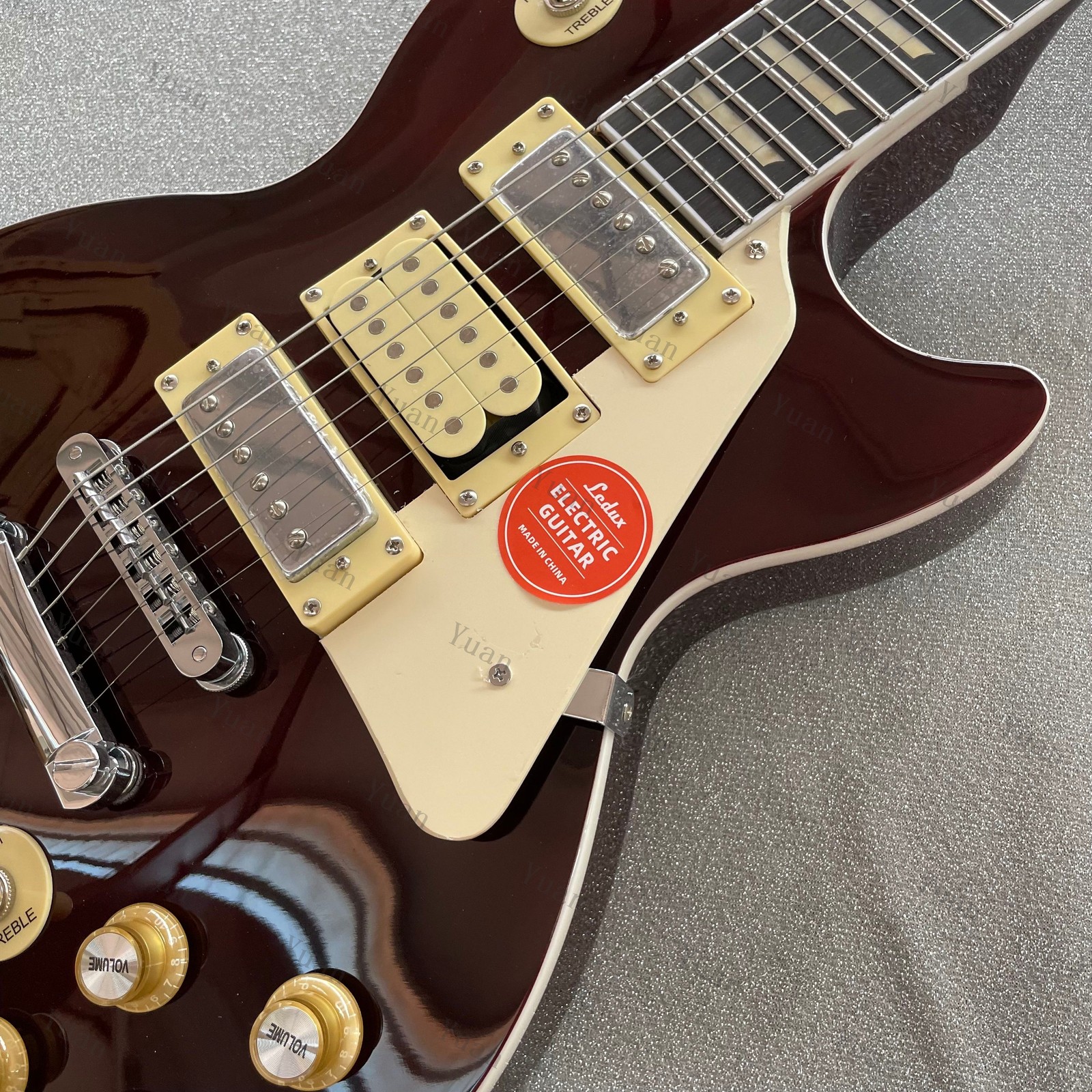 High-end Wine Red Single Cut Electric Guitar 5 Graphic HHH Pickups Bone Nut