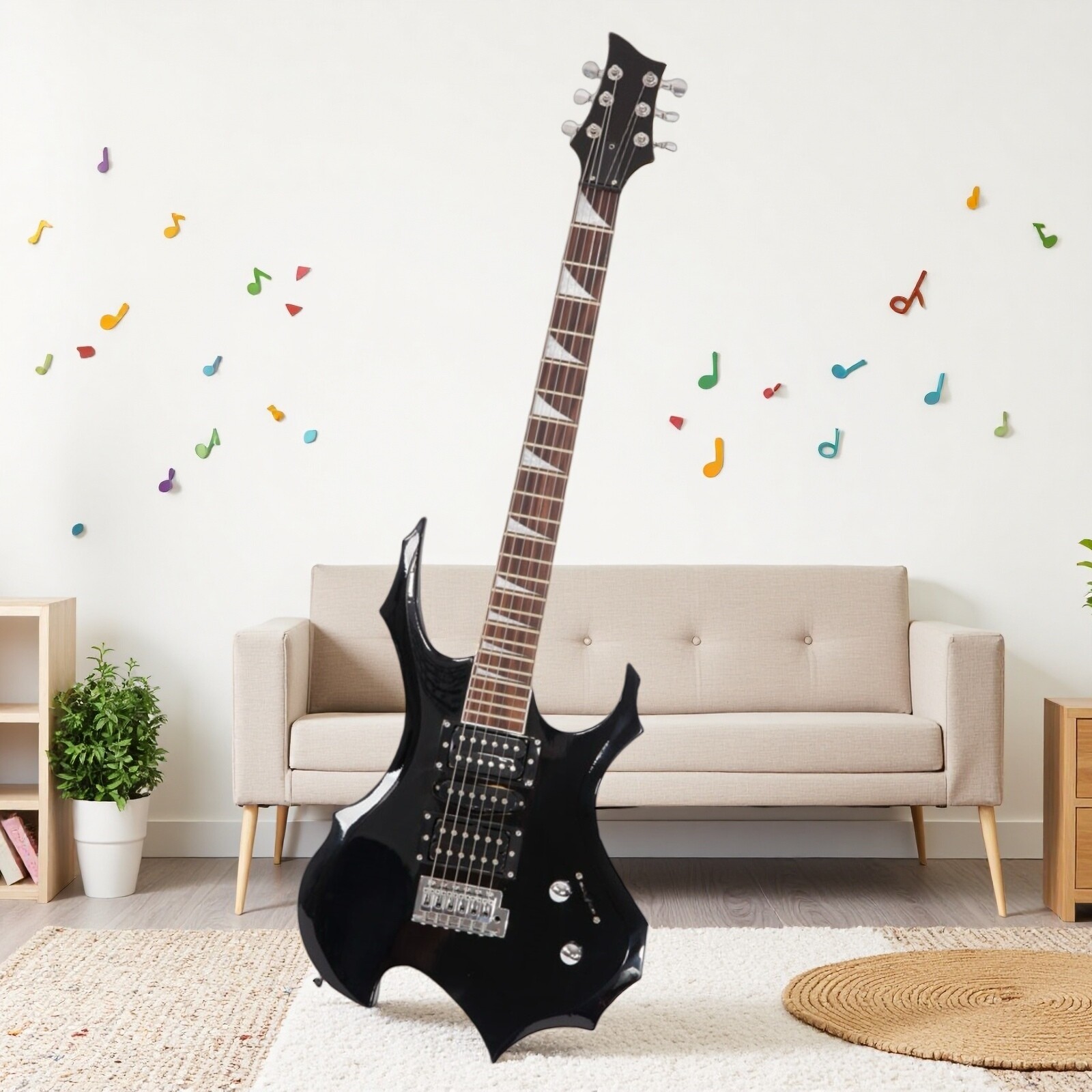 Modern Black Single Tremolo H-S-H Pickups Electric Guitar Set With Amplifier