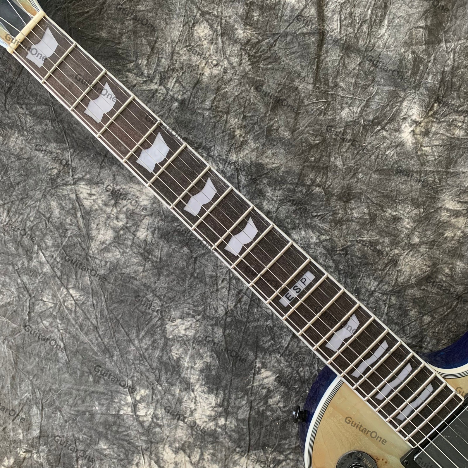 Solid Electric Guitar H-H Pickups Burl Top Ven Blue Finish Black HW Cutaway