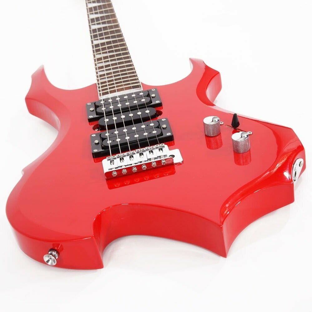 Glarry Flame Shaped Red Burning Fire Basswood Electric Guitar with Bag & 20W Amp