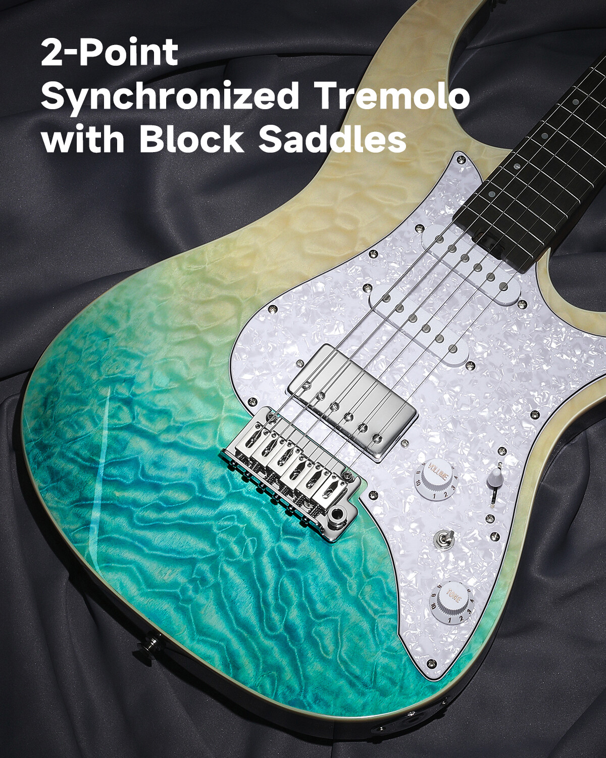 Donner DST-550 Electric Guitar HSS Seafoam Gradient With Gig Bag Tremolo Bar