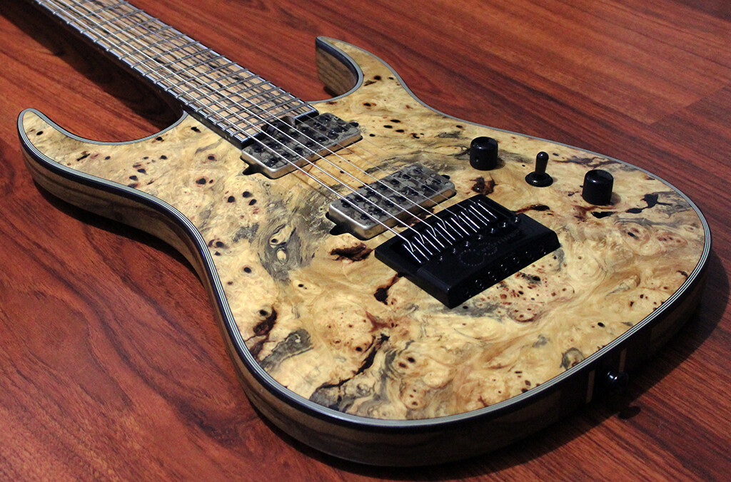 Halo Guitars MERUS 7-string (27″) EVERTUNE, Buckeye Burl, Pale Moon Ebony, I2261
