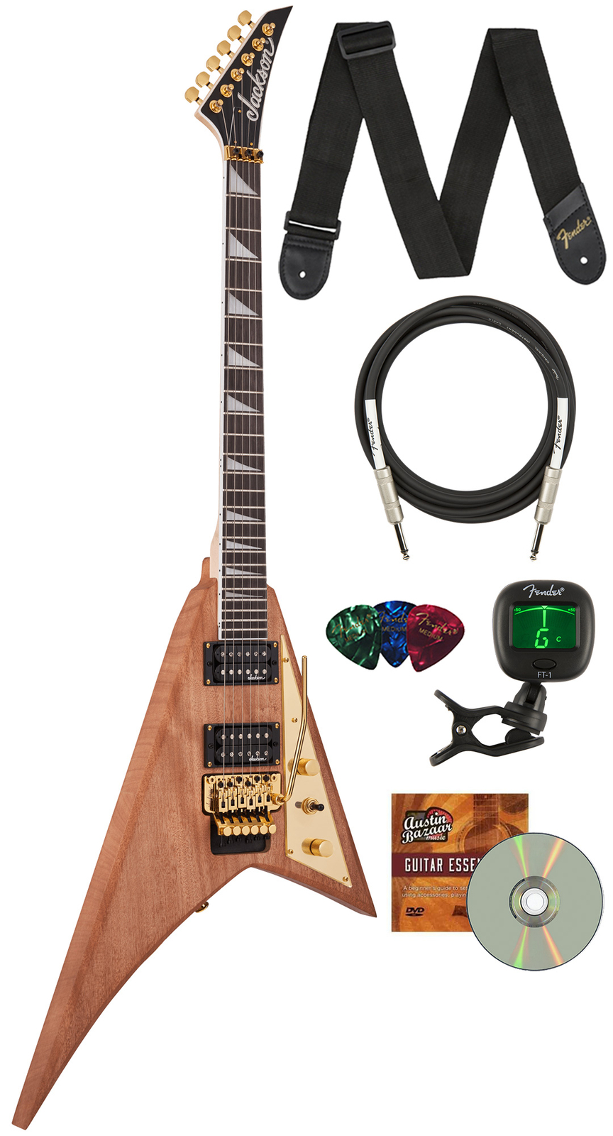 Jackson JS Series Rhoads MAH JS32 Electric Guitar – Natural w/ Instrument Cable