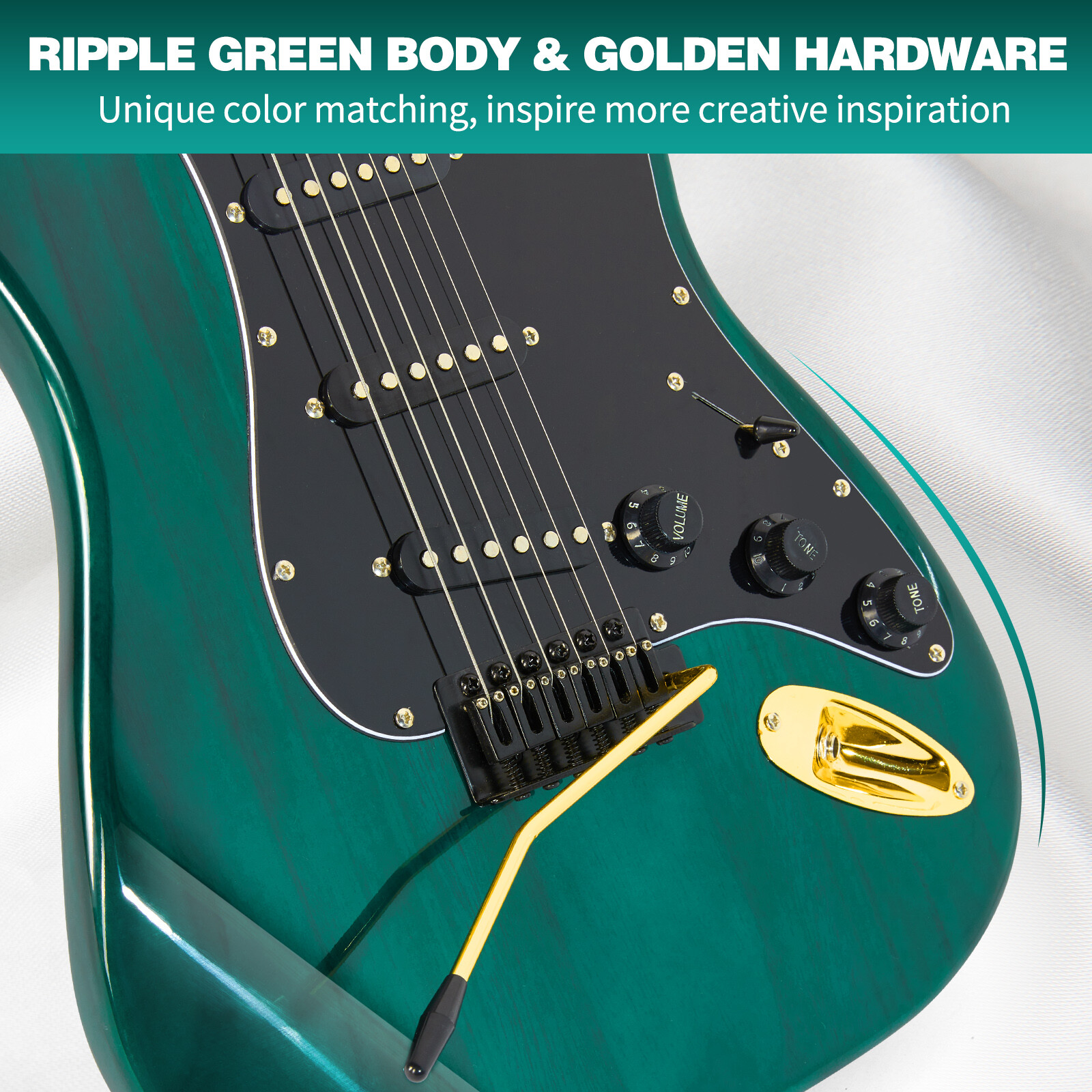 MUSTAR Green 39″ Electric Guitar 6 String for Beginner with 25W AMP+Bag Pack Kit