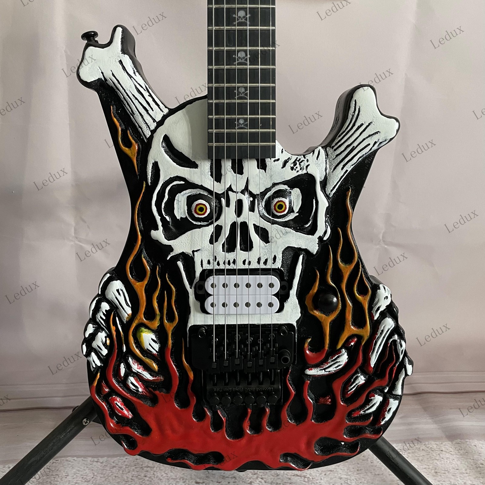 Skull Flame Graphic Solid Body Electric Guitar Stainless Steel Rounded Fret Edge