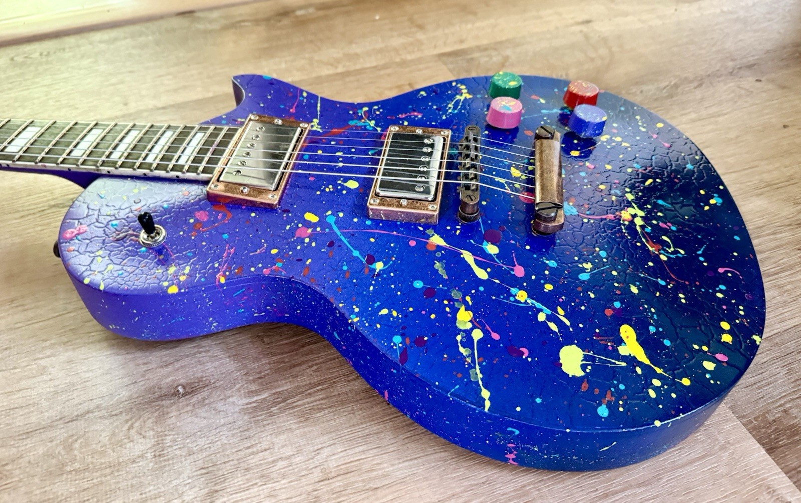 Custom Hand-painted LP Style Guitar – Blue/Purple Splatter Finish