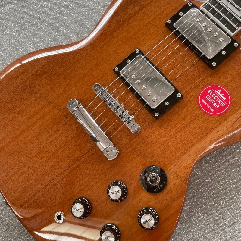 Electric Guitar Natural Mahogany Finish HH Stainless Rounded Fret Edge Bone Nut