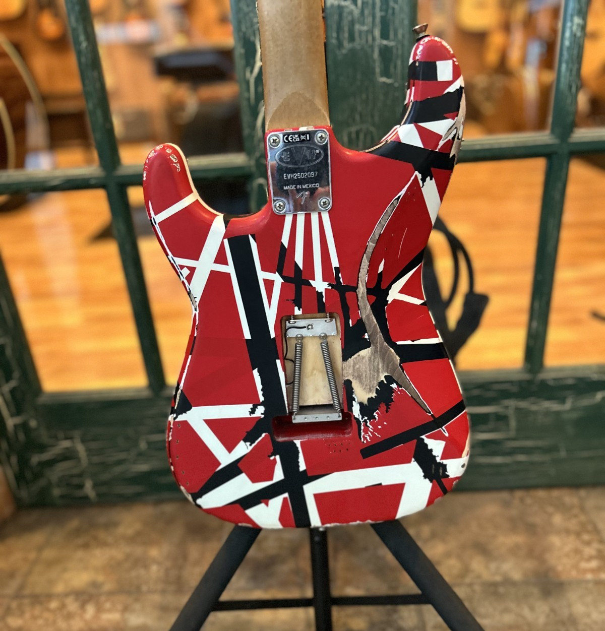 2026 EVH Frankenstein Frankie Strip Series Red and Black Relic Electric Guitar